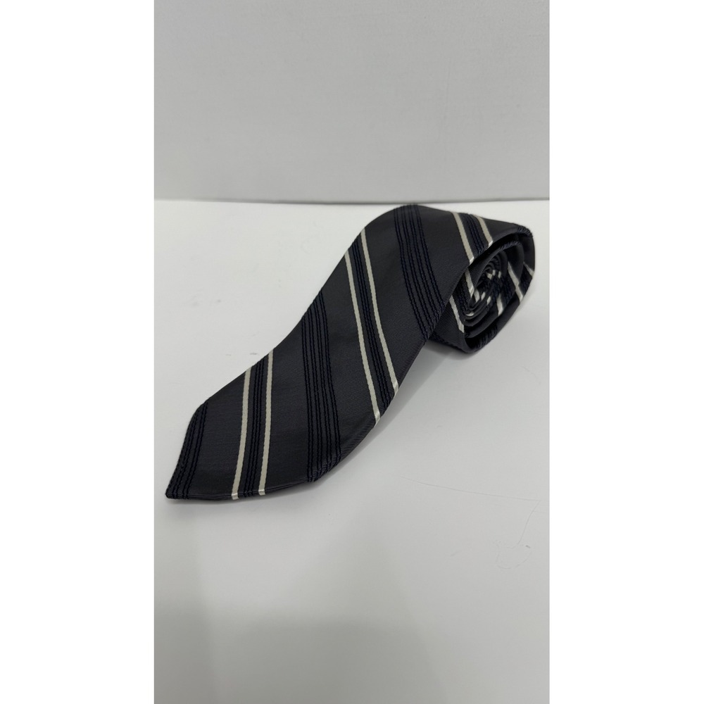 Brooks Brothers Mens Gray Navy Repp Stripe Cotton Silk Tie Made in USA